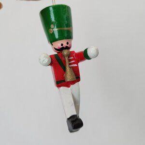 Vintage 5 Pieces Wooden Soldier Nutcracker Christmas Ornaments Made in Taiwan